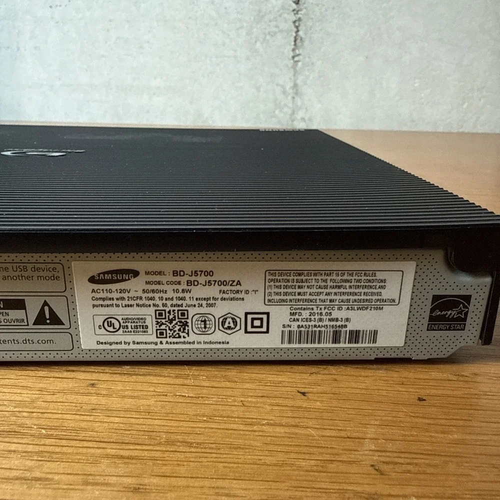 Samsung BD-J5700 Blu-ray DVD Player Wi-Fi Streaming HDMI No Remote Tested